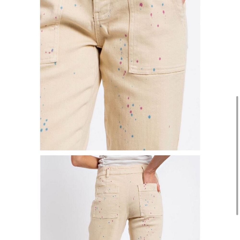 🎨NWT EASEL Paint Splatter straight leg ivory colored jeans.  Size Medium